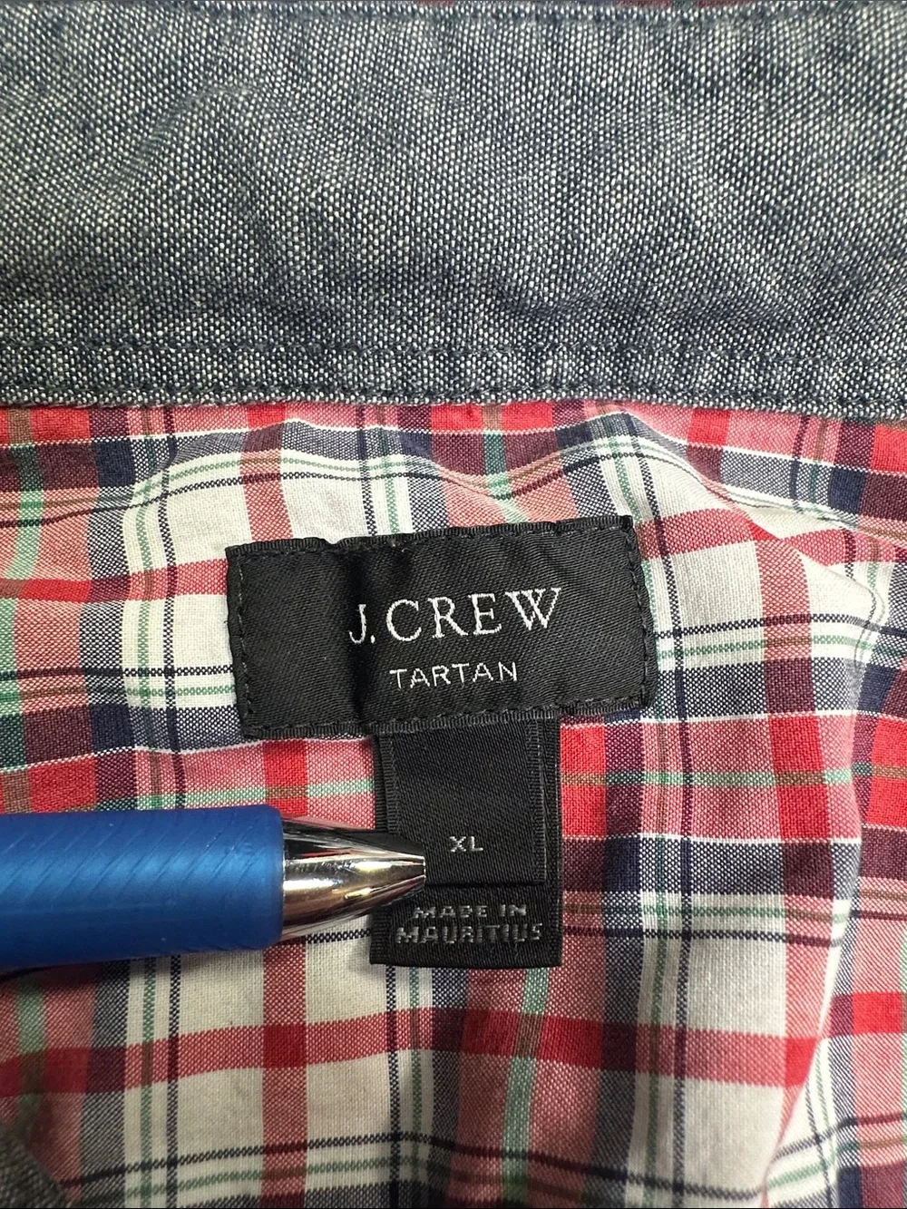 J. Crew Tartan Plaid Button Up Shirt, Men's XL Red White & Blue Cotton Casual